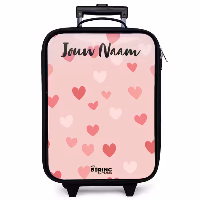 Kinderkoffer met naam - Zwart - Hartjes - Patroon - Roze