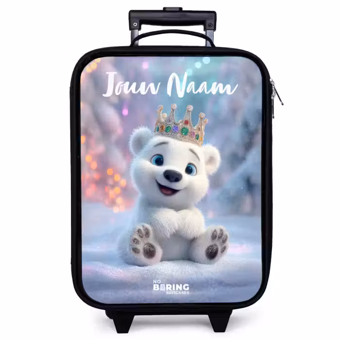 Kinderkoffer met naam - Zwart - Ijsbeer - Kroon - Winter