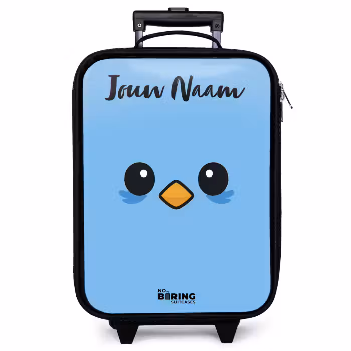 Kinderkoffer met naam - Zwart - Kawai - Vogel - Blauw
