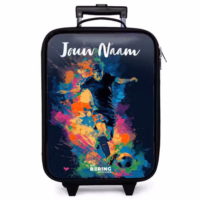 Kinderkoffer met naam - Zwart - Neon - Voetballer - Kleurrijk
