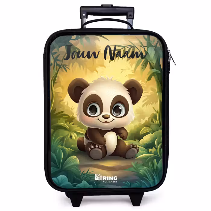Kinderkoffer met naam - Zwart - Panda - Bamboebos - Groen