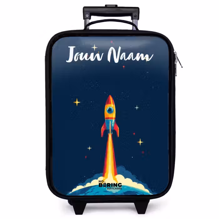 Kinderkoffer met naam - Zwart - Planeet - Raket - Sterren - Donkerblauw