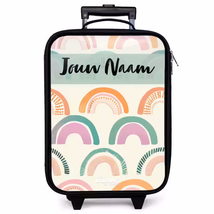Kinderkoffer met naam - Zwart - Regenboog - Pastel - Patroon