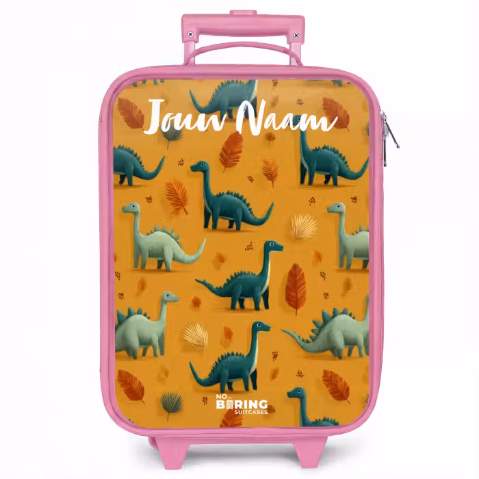 Kinderkoffer met naam - Roze - Dino - Dieren - Patroon