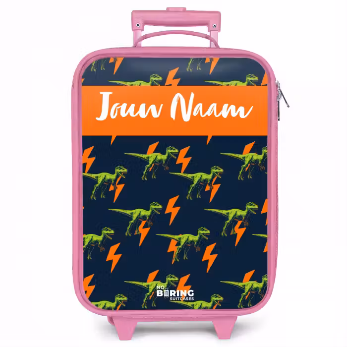 Kinderkoffer met naam - Roze - Dinos - Bliksem - Dieren - Blauw