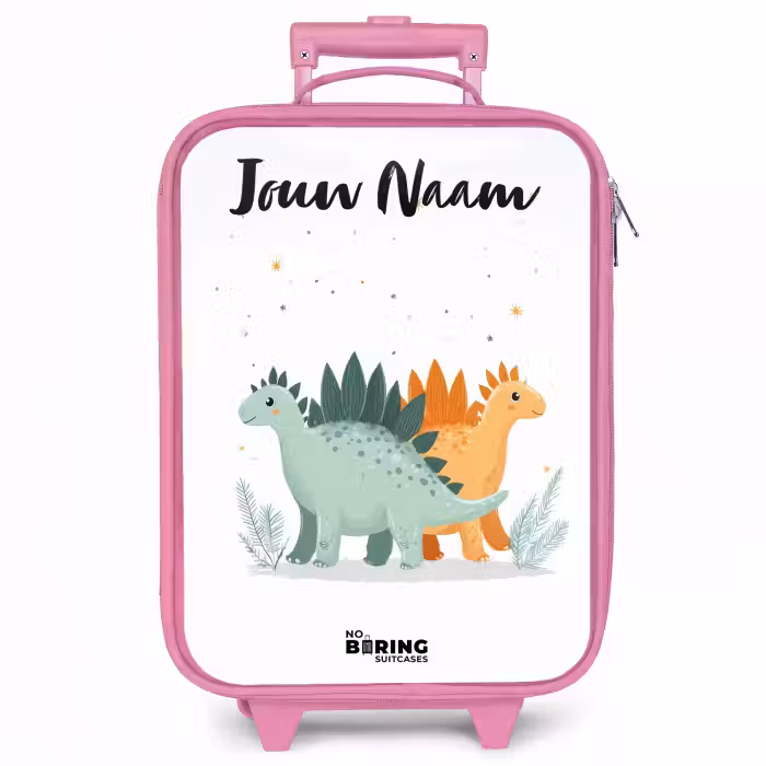 Kinderkoffer met naam - Roze - Dinos - Dieren - Sterren