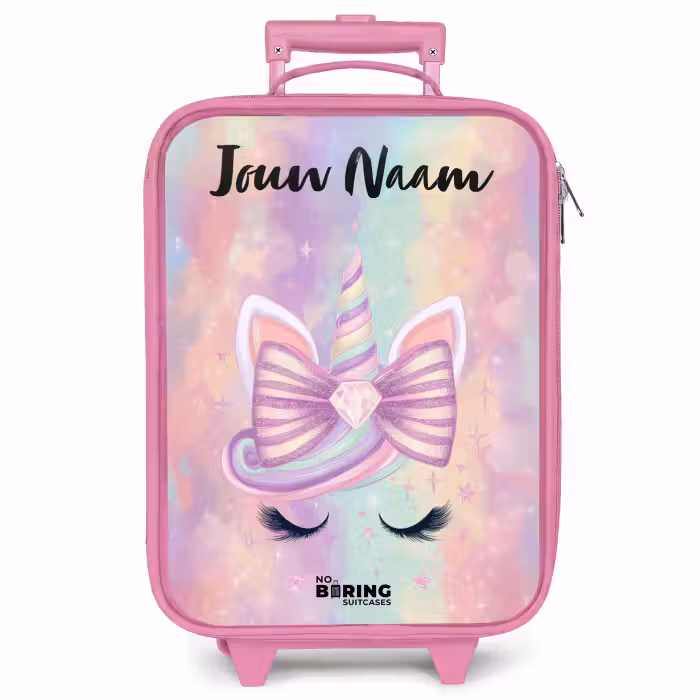 Kinderkoffer met naam - Roze - Eenhoorn - Glitters - Regenboog - Pastel