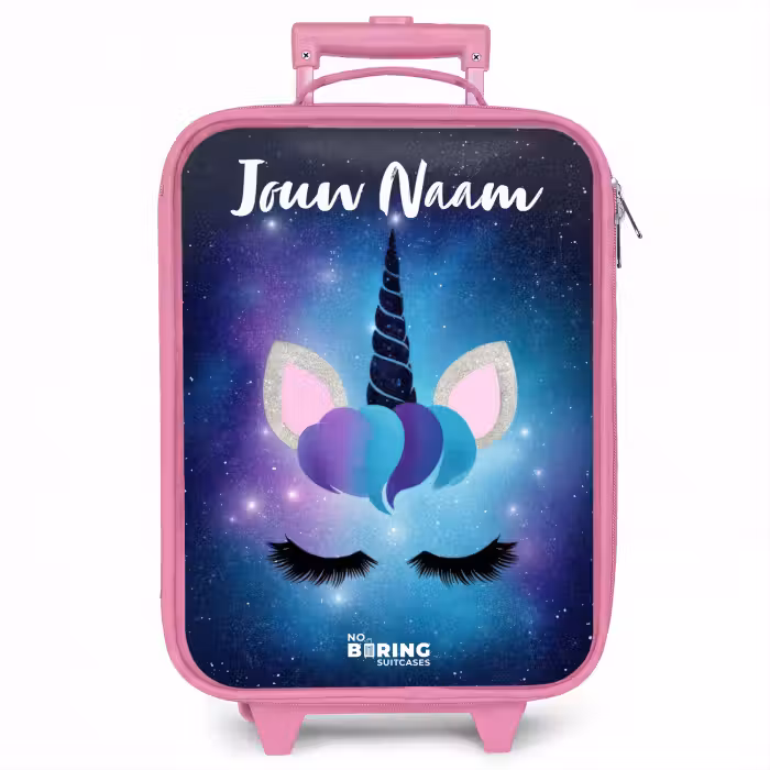 Kinderkoffer met naam - Roze - Eenhoorn - Sterren - Blauw