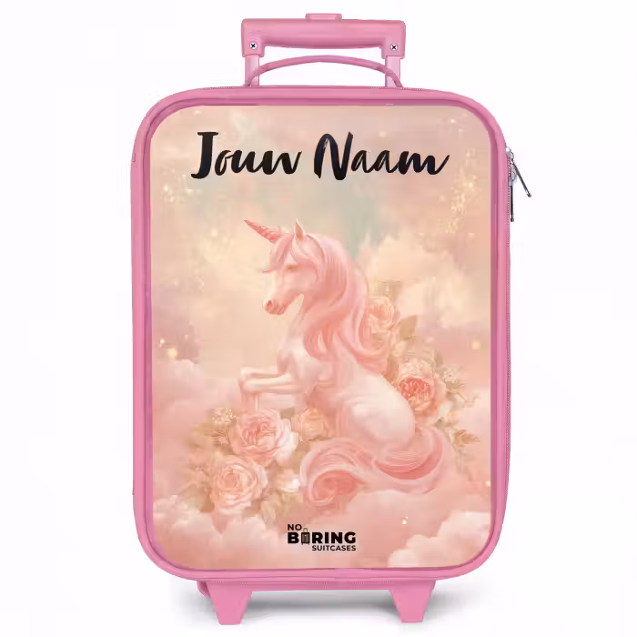 Kinderkoffer met naam - Roze - Eenhoorn - Wolken - Roze