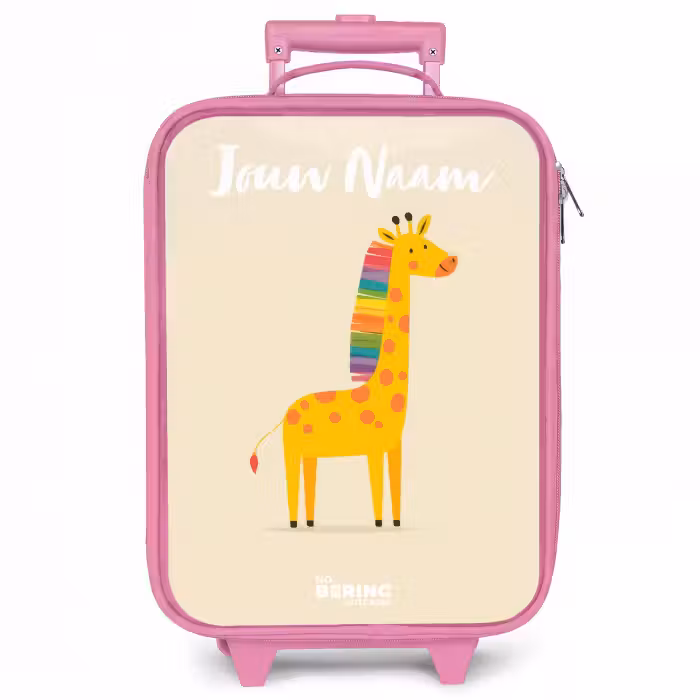 Kinderkoffer met naam - Roze - Giraffe - Dier - Kleurrijk