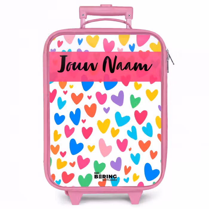 Kinderkoffer met naam - Roze - Hartjes - Kleurrijk - Patroon