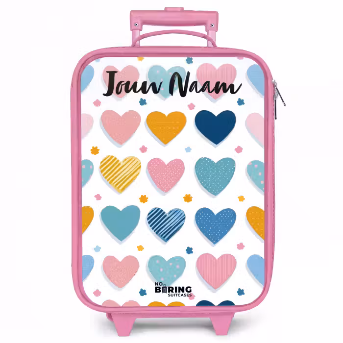 Kinderkoffer met naam - Roze - Hartjes - Pastel - Patroon