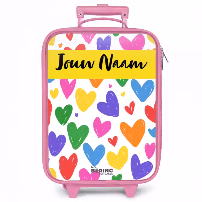 Kinderkoffer met naam - Roze - Hartjes - Patroon - Kleurrijk