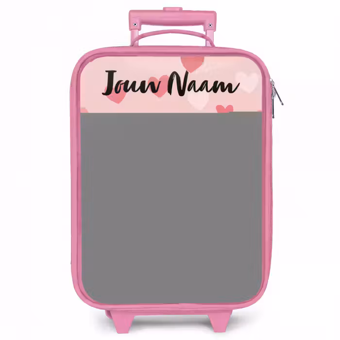 Kinderkoffer met naam - Roze - Hartjes - Patroon - Roze