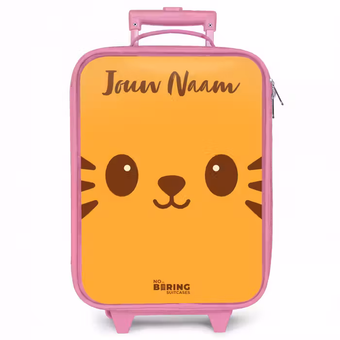 Kinderkoffer met naam - Roze - Kawai - Tijger - Oranje