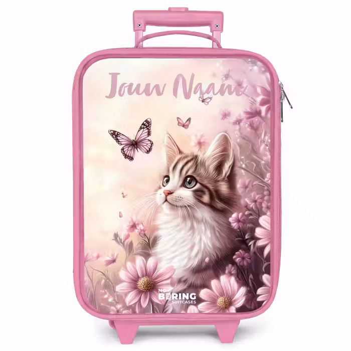 Kinderkoffer met naam - Roze - Kitten - Vlinders - Paars - Bloemen