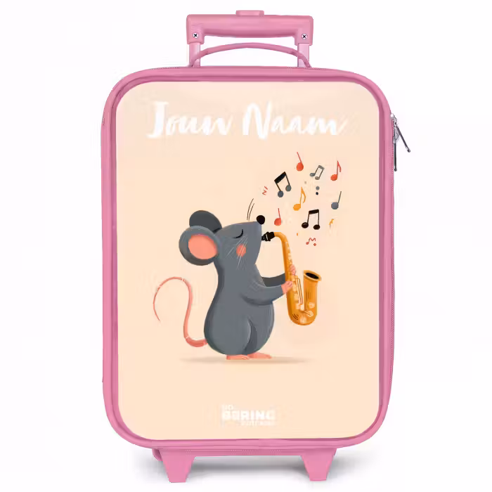 Kinderkoffer met naam - Roze - Muis - Saxofoon - Muziek