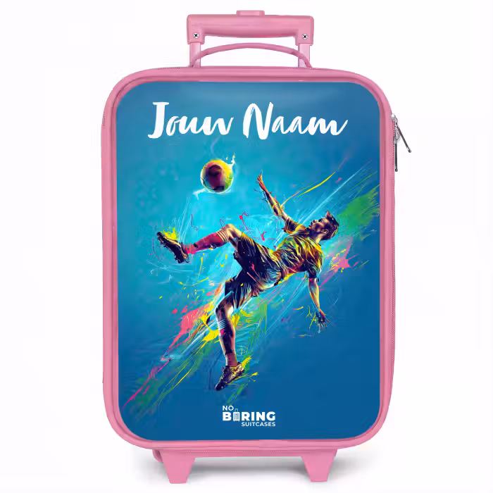 Kinderkoffer met naam - Roze - Neon - Voetbal - Schop - Kleurrijk