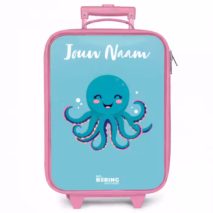 Kinderkoffer met naam - Roze - Octopus - Water - Blauw