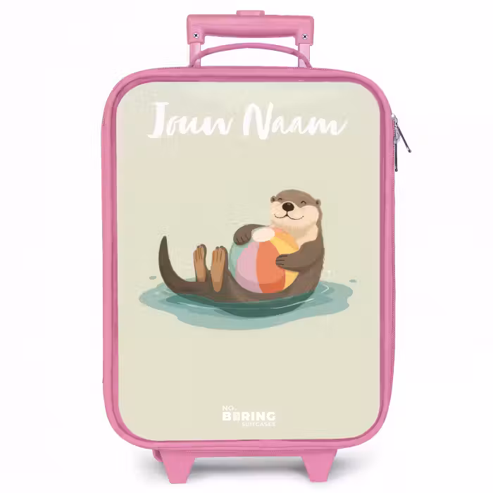 Kinderkoffer met naam - Roze - Otter - Strandbal - Water