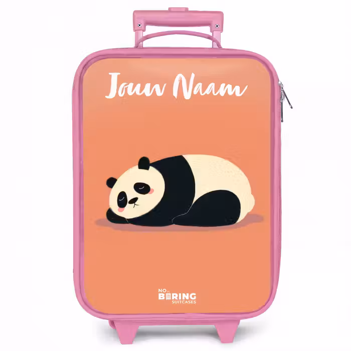 Kinderkoffer met naam - Roze - Panda - Slapen - Oranje