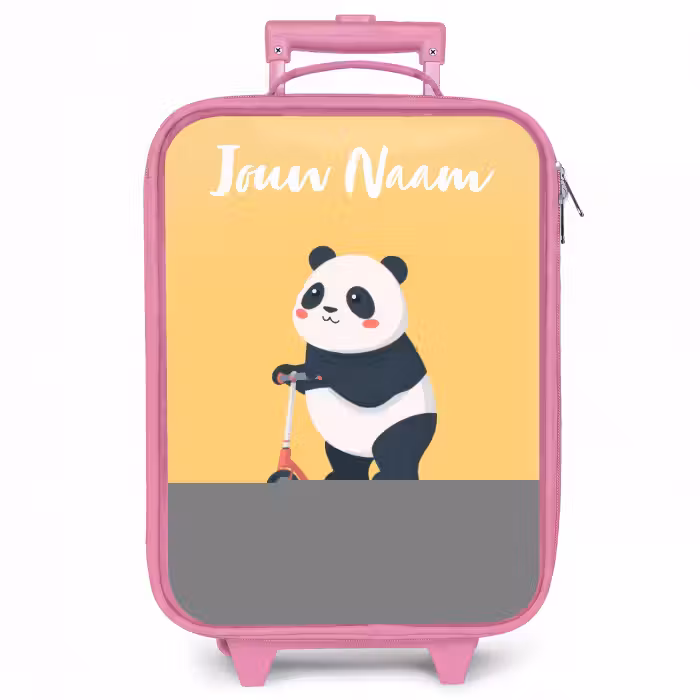 Kinderkoffer met naam - Roze - Panda - Step - Geel