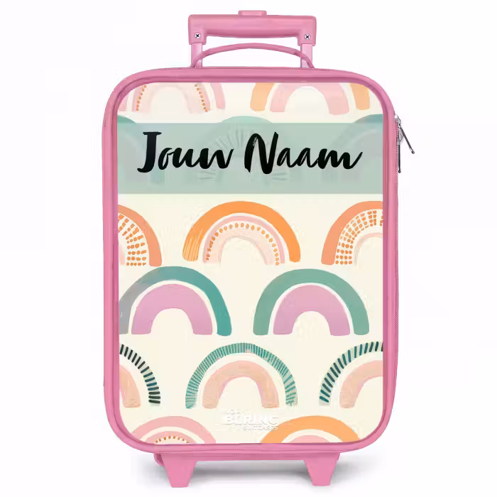 Kinderkoffer met naam - Roze - Regenboog - Pastel - Patroon