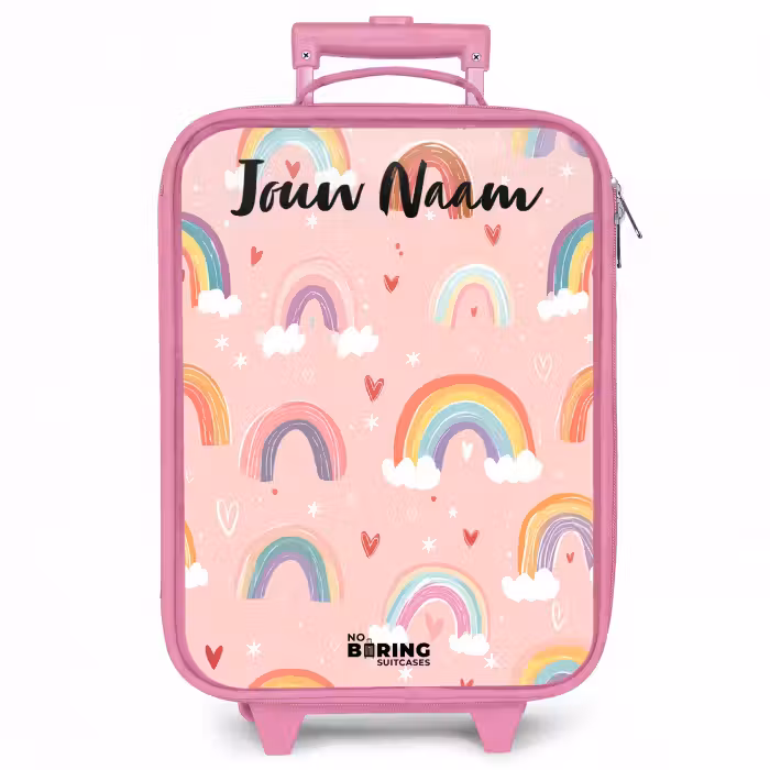 Kinderkoffer met naam - Roze - Regenboog - Patroon - Pastel