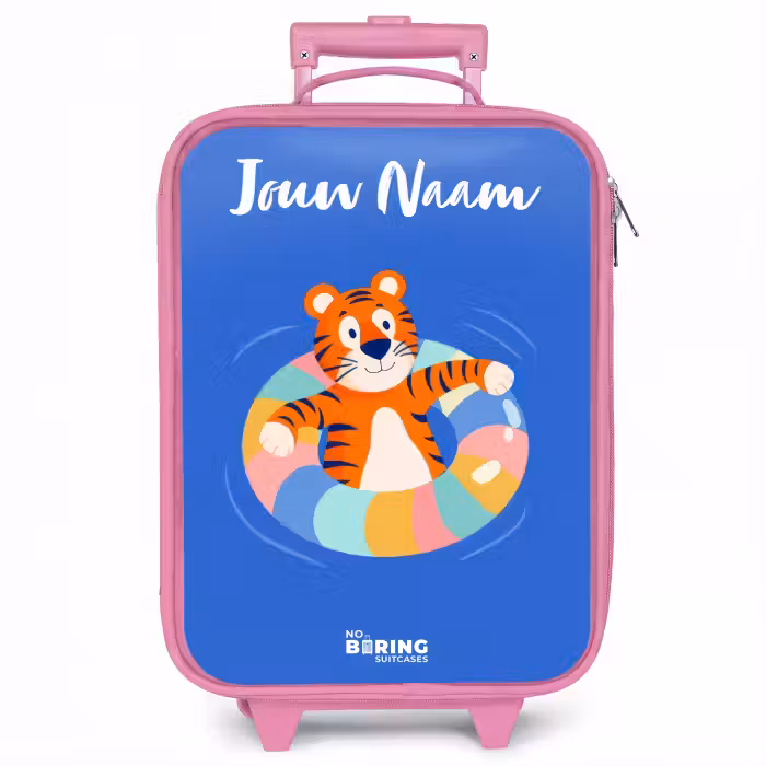 Kinderkoffer met naam - Roze - Tijger - Zwemband - Water