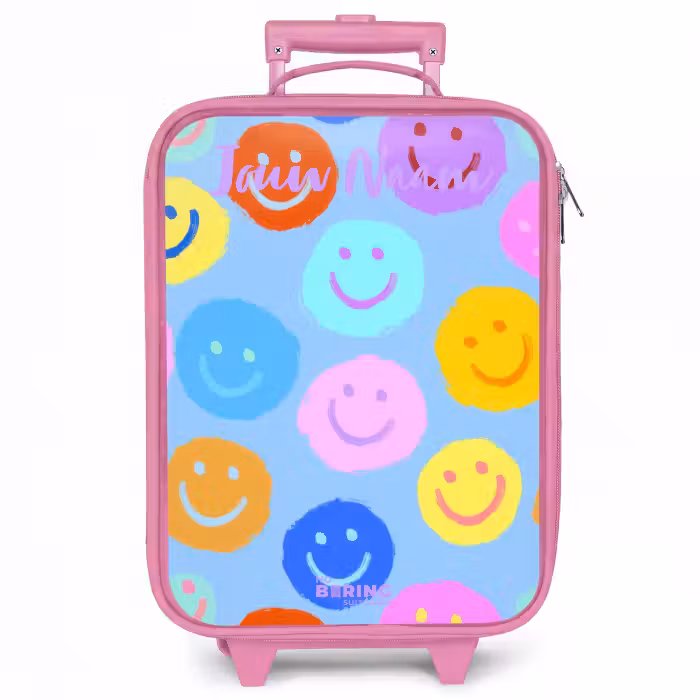Kinderkoffer met naam - Roze - Vrolijk patroon van smileys