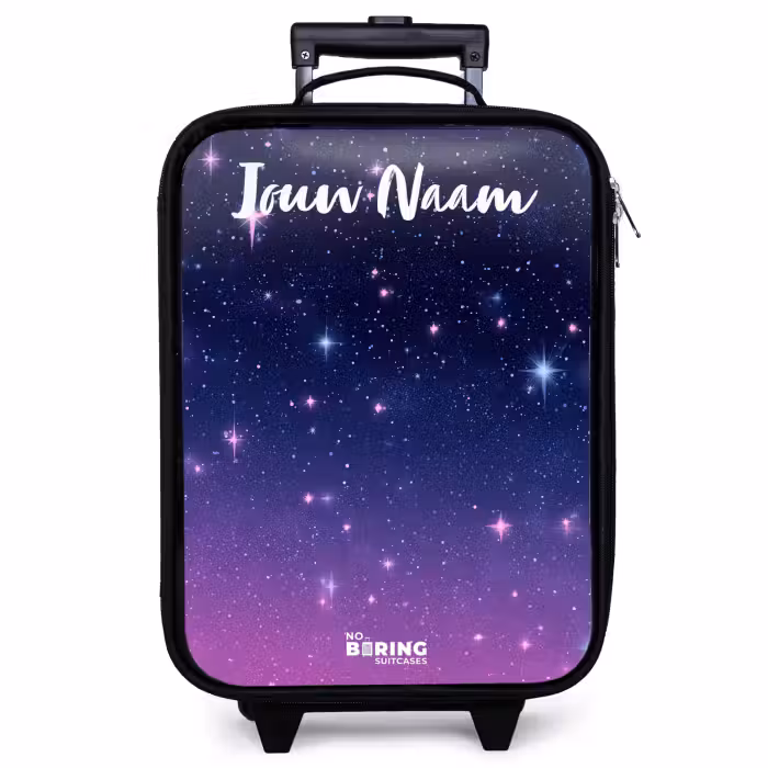 Kinderkoffer met naam - Zwart - Sterren - Galaxy - Blauw - Roze