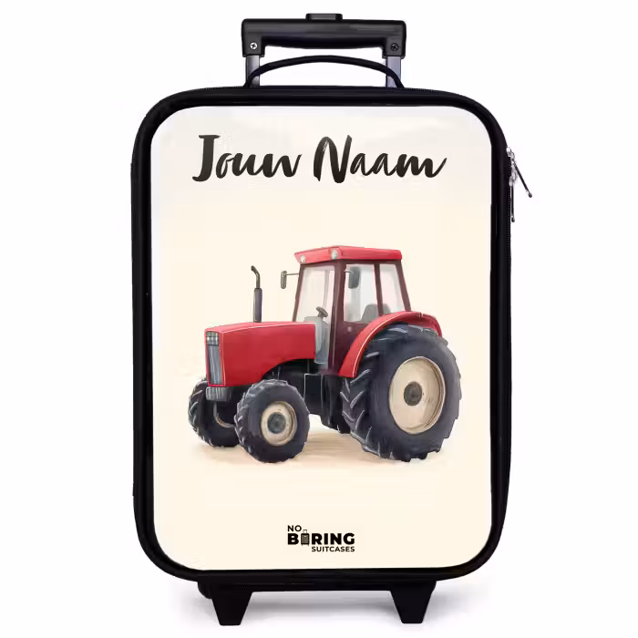 Kinderkoffer met naam - Zwart - Tractor - Getekend - Rood