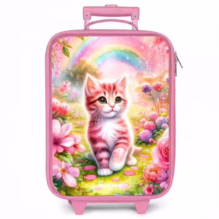 Kinderkoffer - Roze - Kitten met regenboog en bloemen
