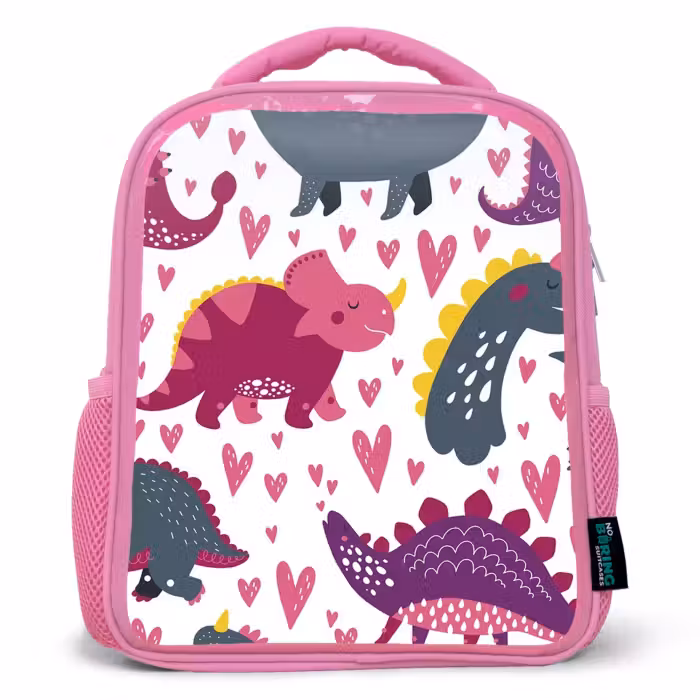 Kinderrugzak - Roze - Dino - Hart - Patronen - Roze - Meisjes - Dinosaurus