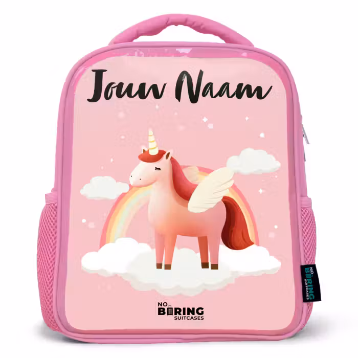 Kinderrugzak met naam - Roze - Eenhoorn - Vleugels - Roze - Regenboog