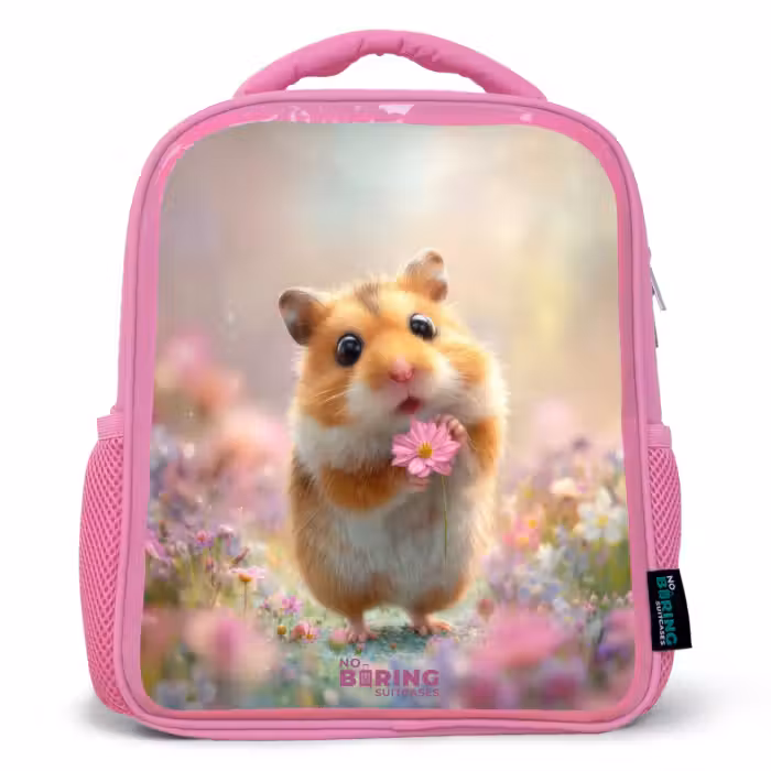Kinderrugzak met naam - Roze - Hamster - Bloem - Natuur - Dier
