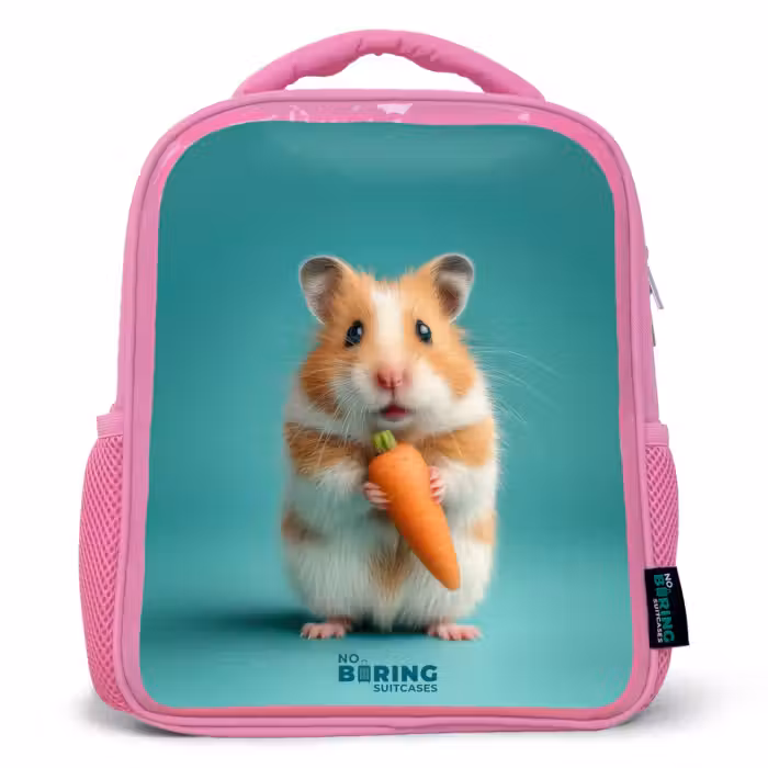 Kinderrugzak met naam - Roze - Hamster - Wortel - Dier
