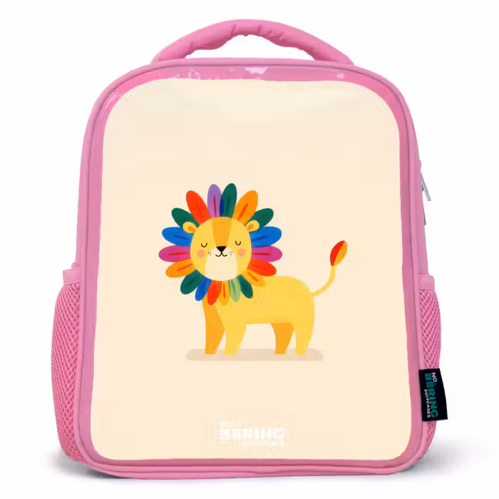 Kinderrugzak met naam - Roze - Leeuw - Manen - Kleurrijk