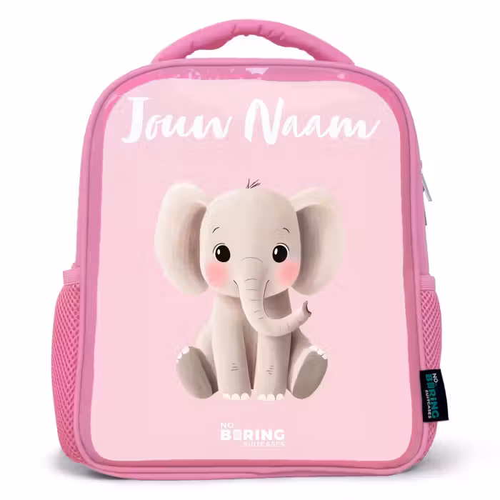 Kinderrugzak met naam - Roze - Olifant - Grijs - Baby - Slurf