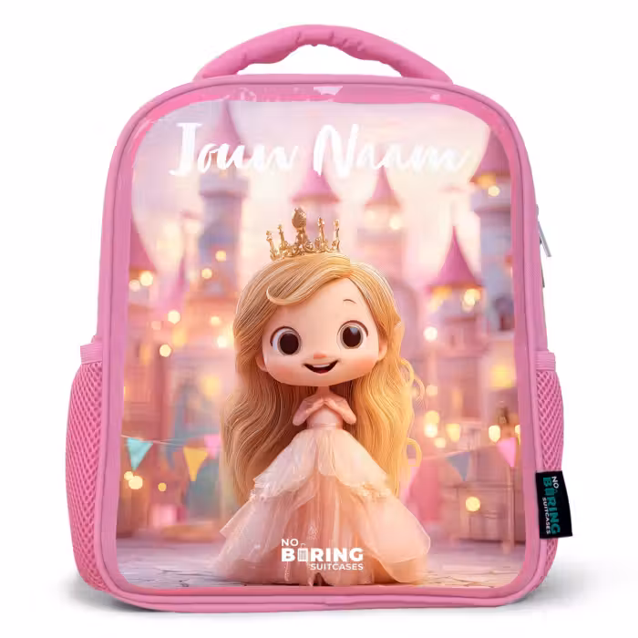 Kinderrugzak met naam - Roze - Prinses - Roze - Kasteel