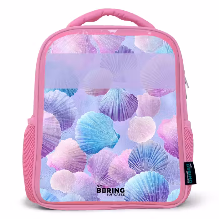 Kinderrugzak met naam - Roze - Schelpen - Paars - Blauw - Patroon