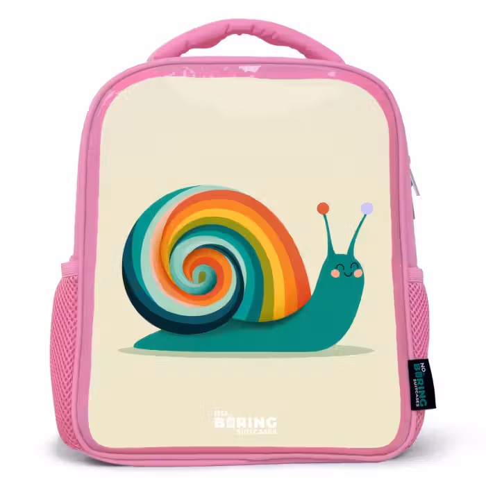 Kinderrugzak met naam - Roze - Slak - Regenboog - Kleurrijk
