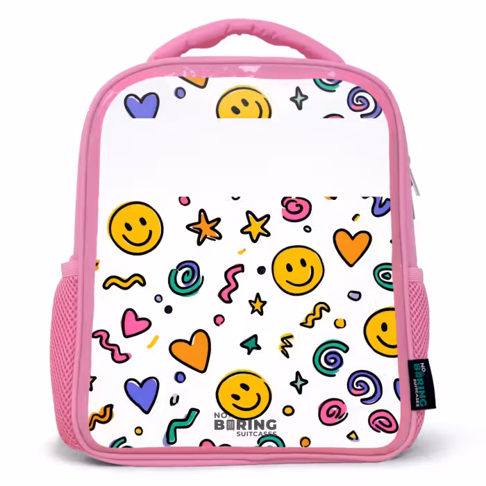 Kinderrugzak met naam - Roze - Smiley - Herz - Stern