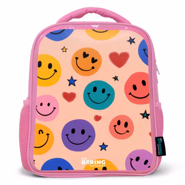 Kinderrugzak met naam - Roze - Vrolijk Smiley-patroon