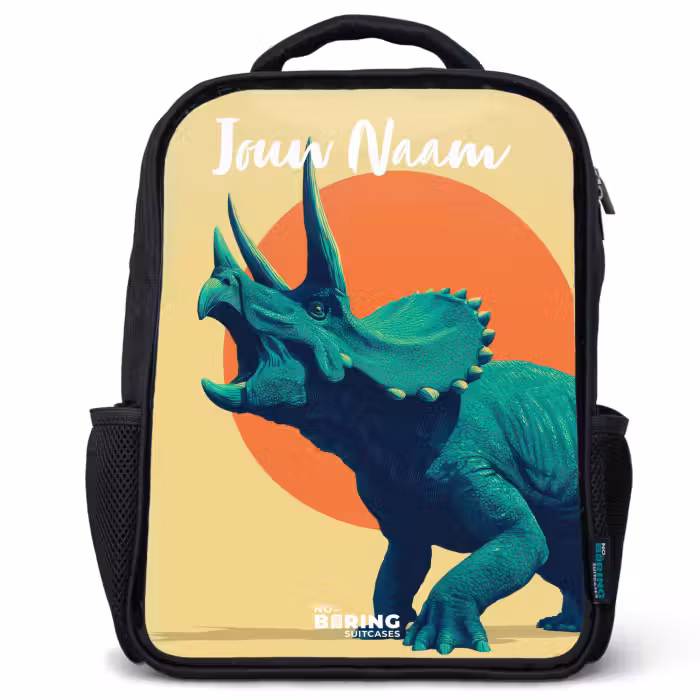 Kinderrugzak met naam - Zwart - Dino - Triceratops  - Dier