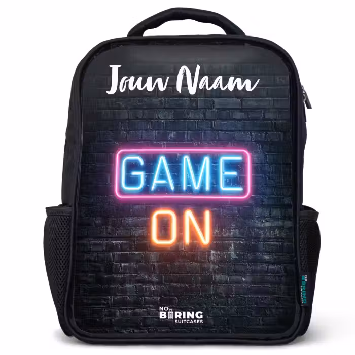Kinderrugzak met naam - Zwart - Game - Neon - Muur
