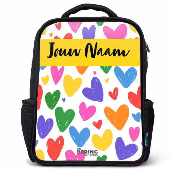 Kinderrugzak met naam - Zwart - Hartjes - Patroon - Kleurrijk