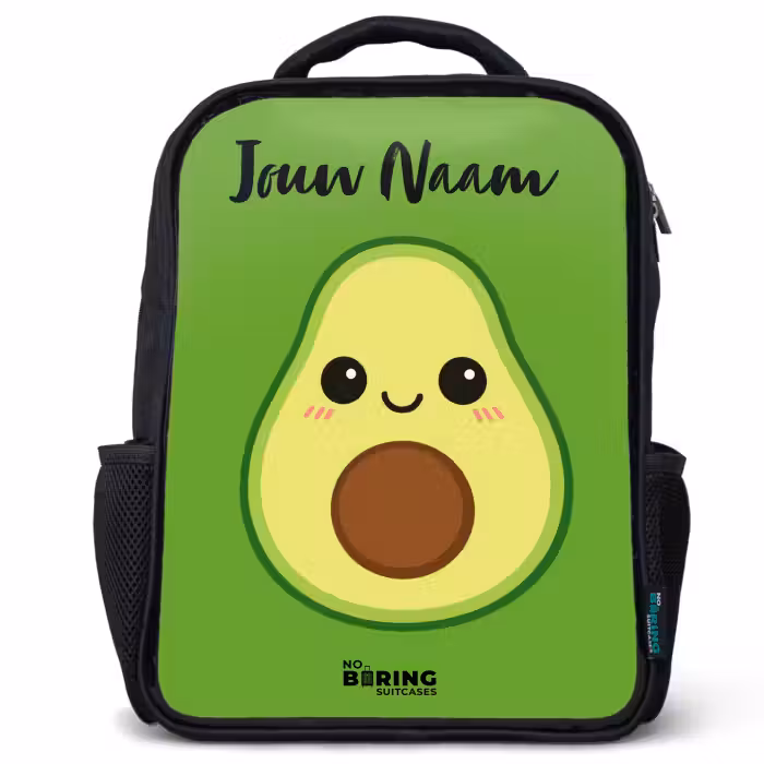 Kinderrugzak met naam - Zwart - Kawai - Avocado - Groen