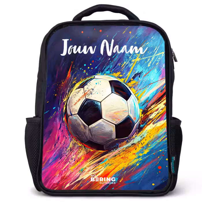 Kinderrugzak met naam - Zwart - Neon - Voetbal - Kleurrijk