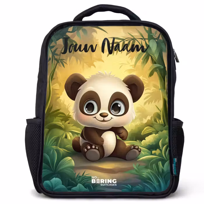 Kinderrugzak met naam - Zwart - Panda - Bamboebos - Groen